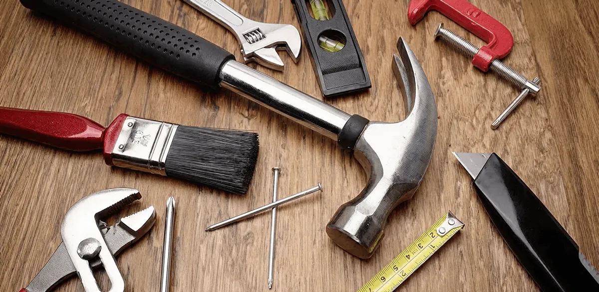 Handyman tools laid out for home repair and maintenance work in Cedar Rapids, IA